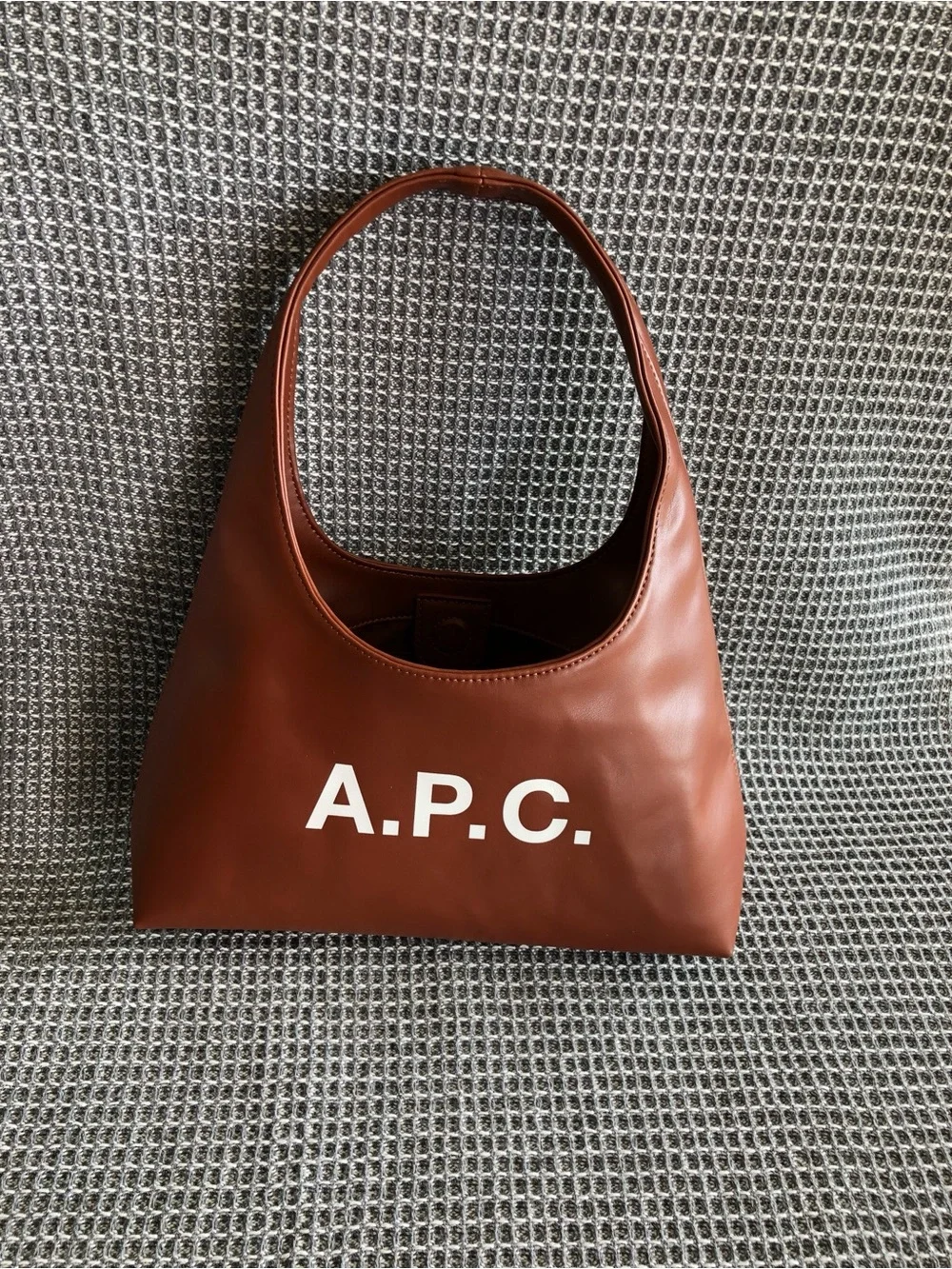 A.P.C. Chestnut Brown Leather Hobo with White Logo